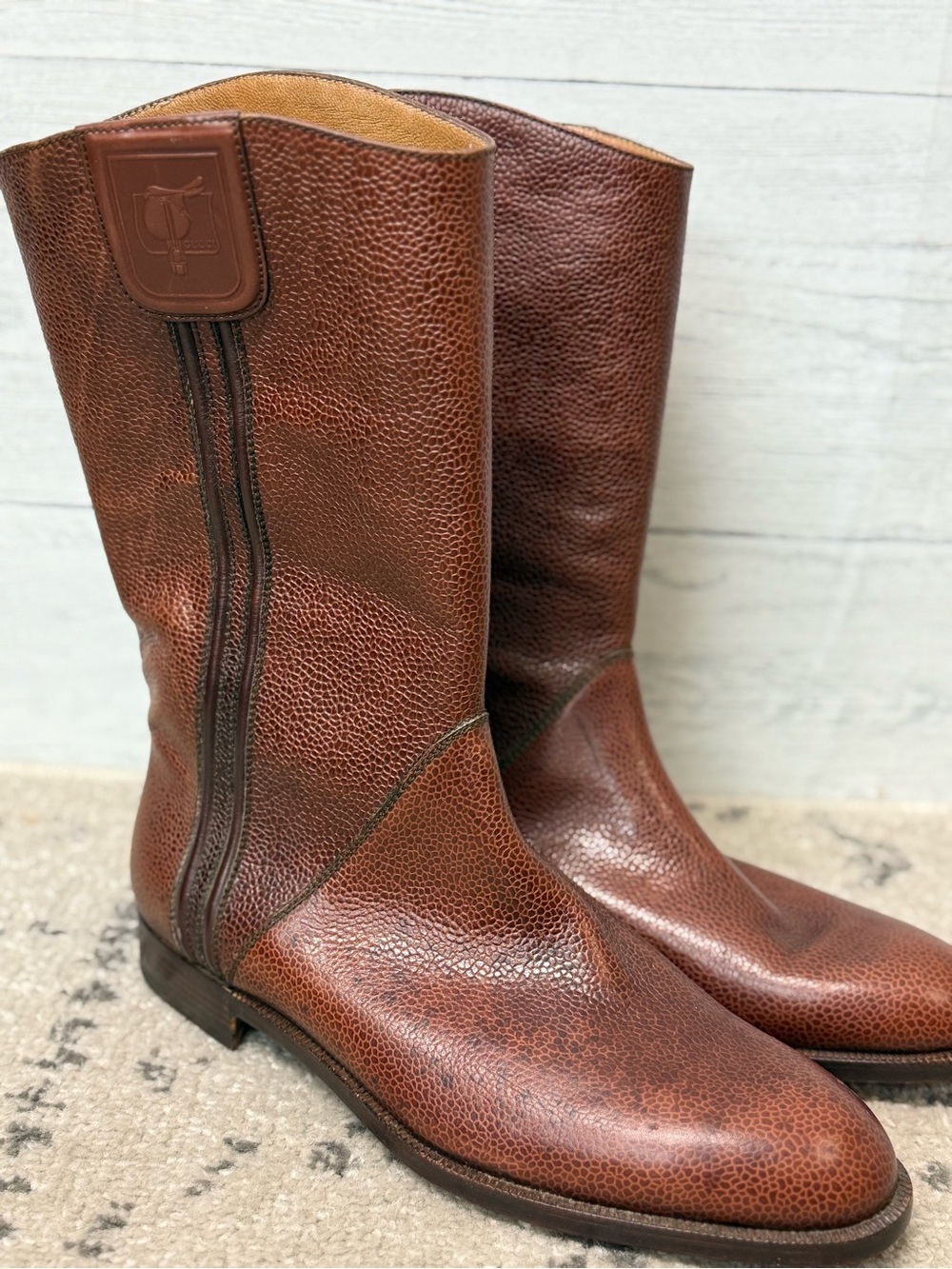 Vintage Gucci Mens Textured Leather Pull-On Boots